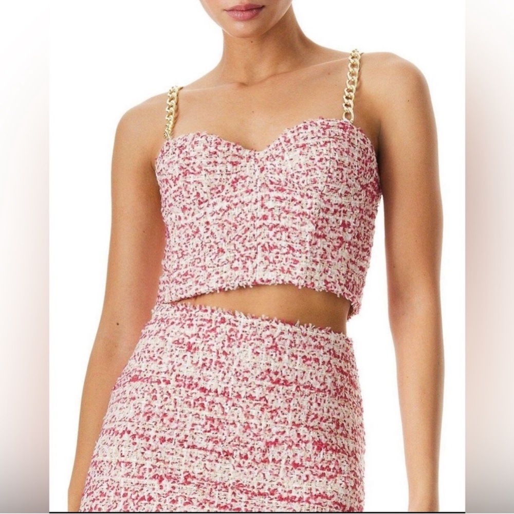 Alice + Olivia Cristi Gold Chain Strap Tweed Crop Top Size 0